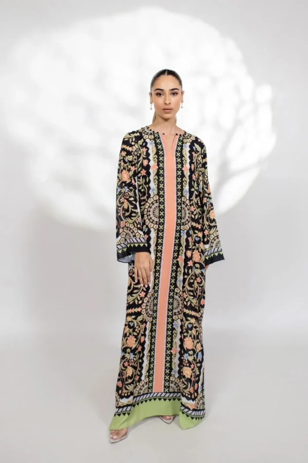 WhatsApp Image 2025-06-26 at 15.50.14_ff6dcbc7 Luxury Black Floral Embroidered Kaftan with Peach Center Panel and Green Hem Detail